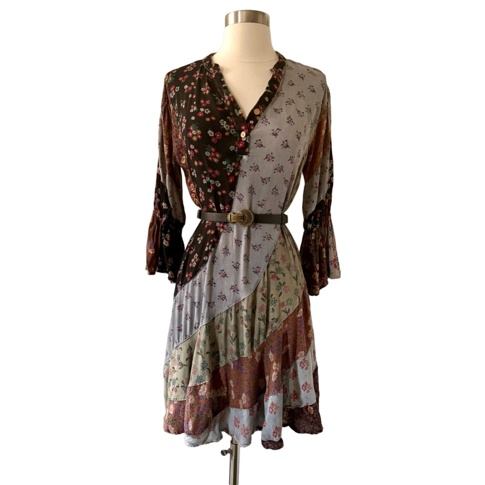 Young Threads Boho Bohemian Patchwork Floral Whimsigoth Dress size med